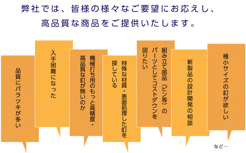 金剛特殊釘製作所では、様々なご要望にお応えし、高品質な商品をご提供いたします。